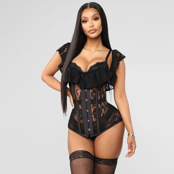 Outside Shoulder Lace Sleeve Gothic Corset - Image 4