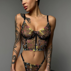 Transparent Fancy Floral Lingerie Set