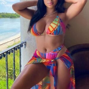 Multicolour Bikini Set with Sarong