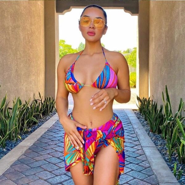 Multicolour Bikini Set with Sarong - Image 2