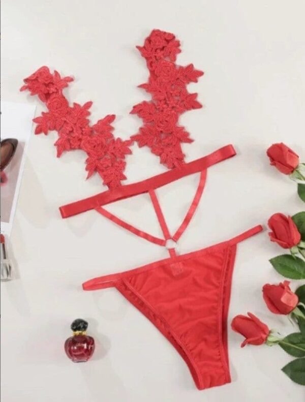 Layla Red Embroidered Detail Bodysuit - Image 3