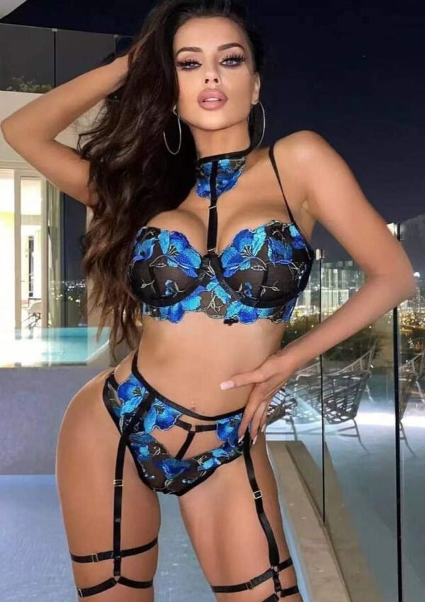 Opal Blue Black Lingerie Set