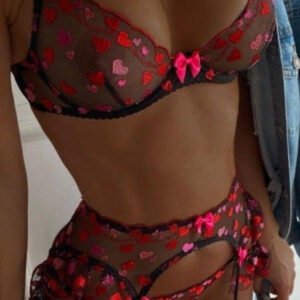 Lovely Three Piece Heart Lingerie Set